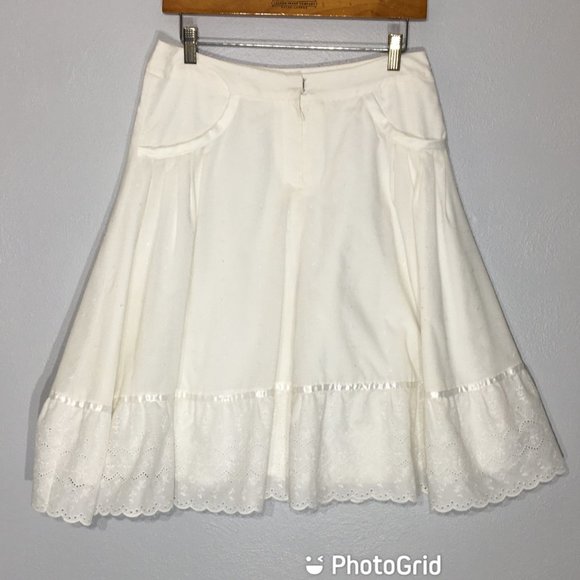 White Circle Mini Skirt Swiss Dot Eyelet Kawaii Lolita Swing Twirly Feminine - Picture 10 of 11